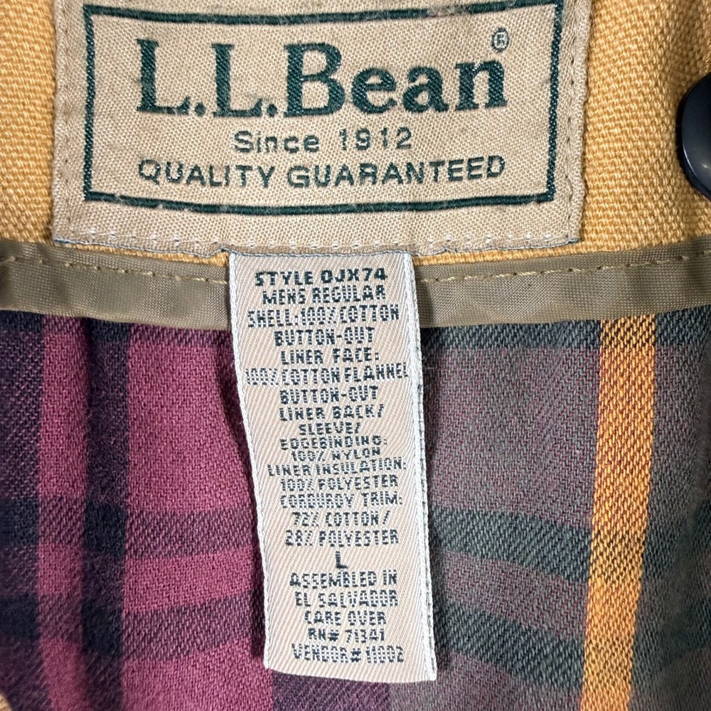 Vintage L.L.Bean Barn Coat Mens Tan Canvas PrimaLoft Lined Corduroy Collar - Picture 2 of 16